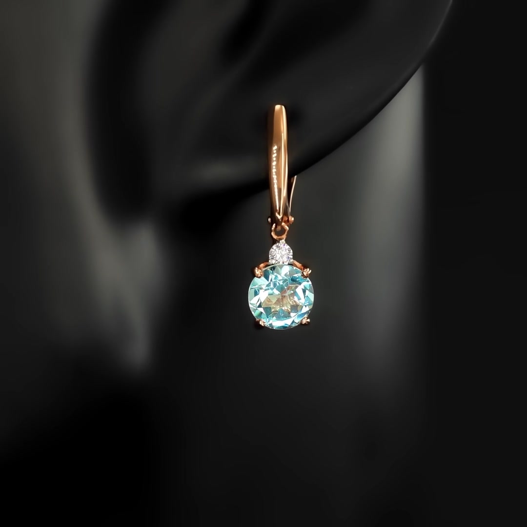 Золотые серьги с топазами Sky и фианитами