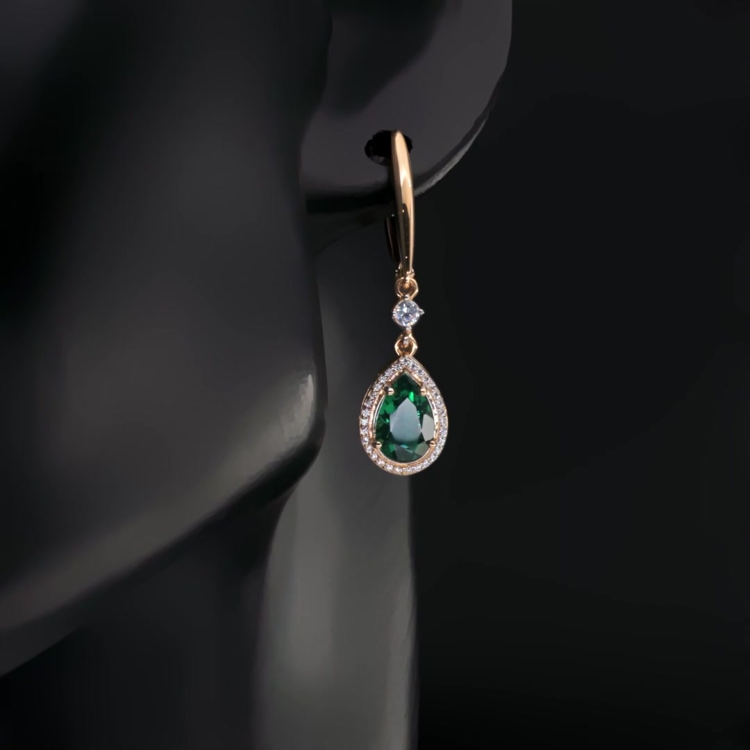 Золотые серьги с имитацией кварца и фианитами