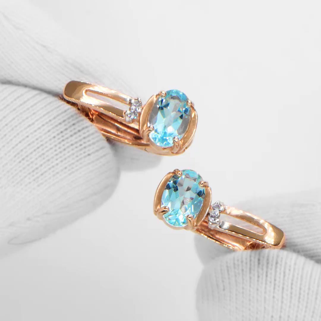 Золотые серьги с топазами Sky и фианитами