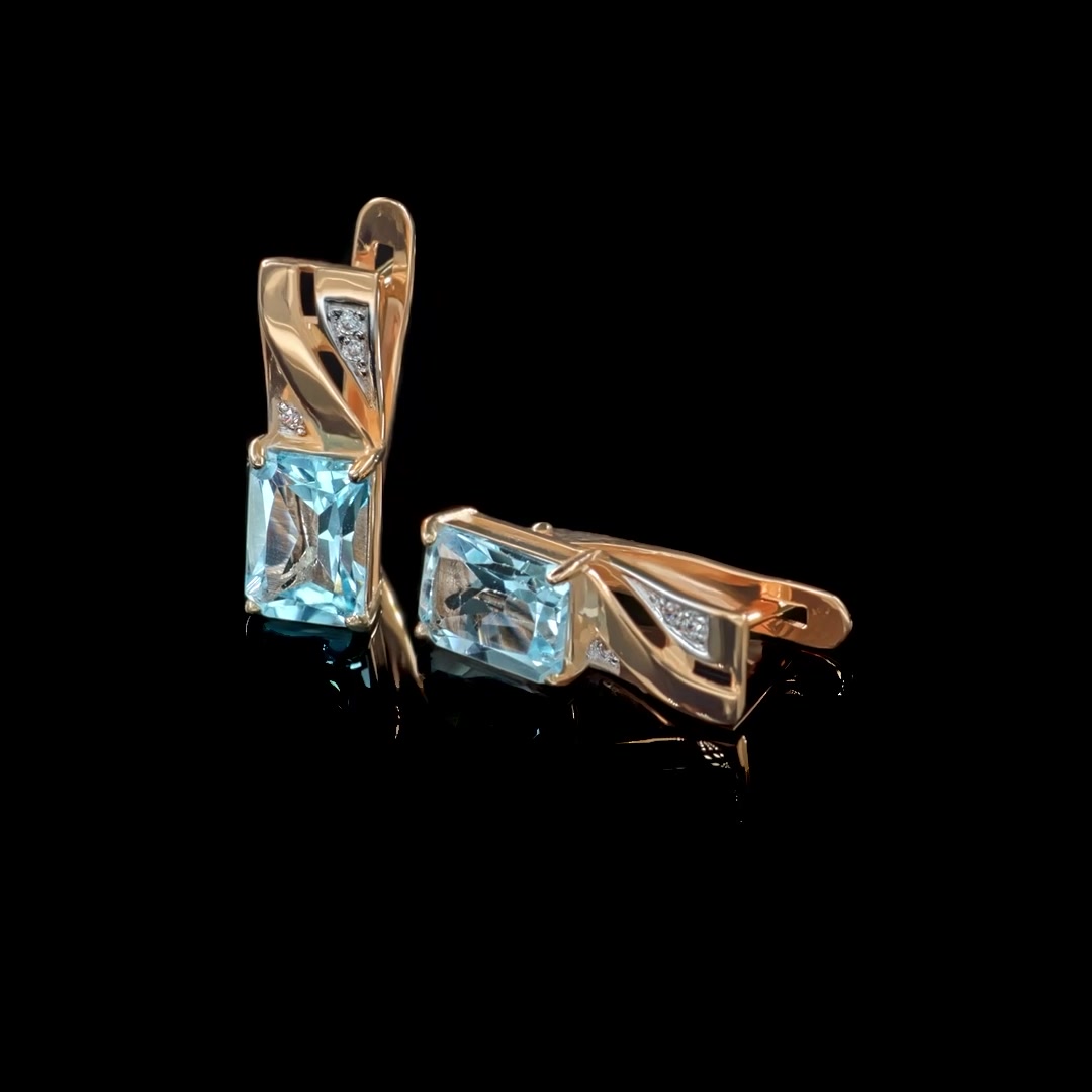 Золотые серьги с топазами Sky и фианитами