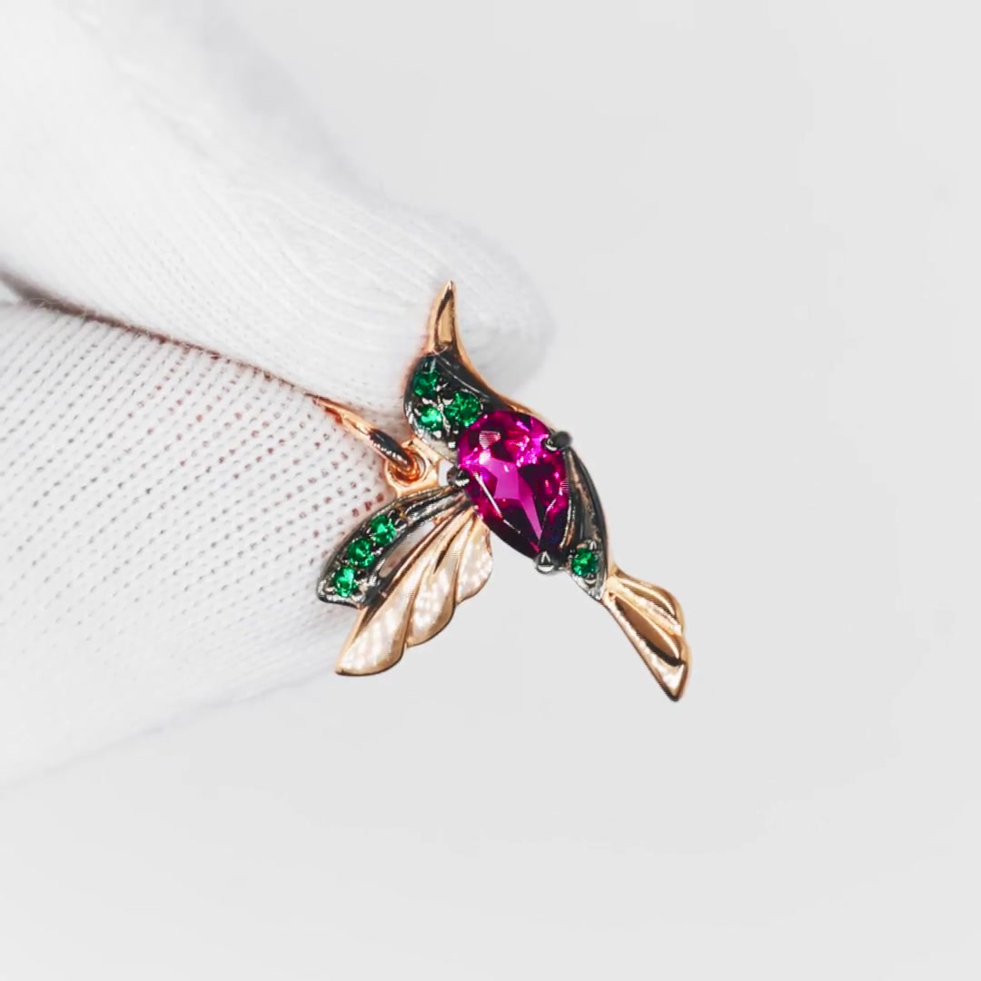 Золотая подвеска с родолитом и фианитами