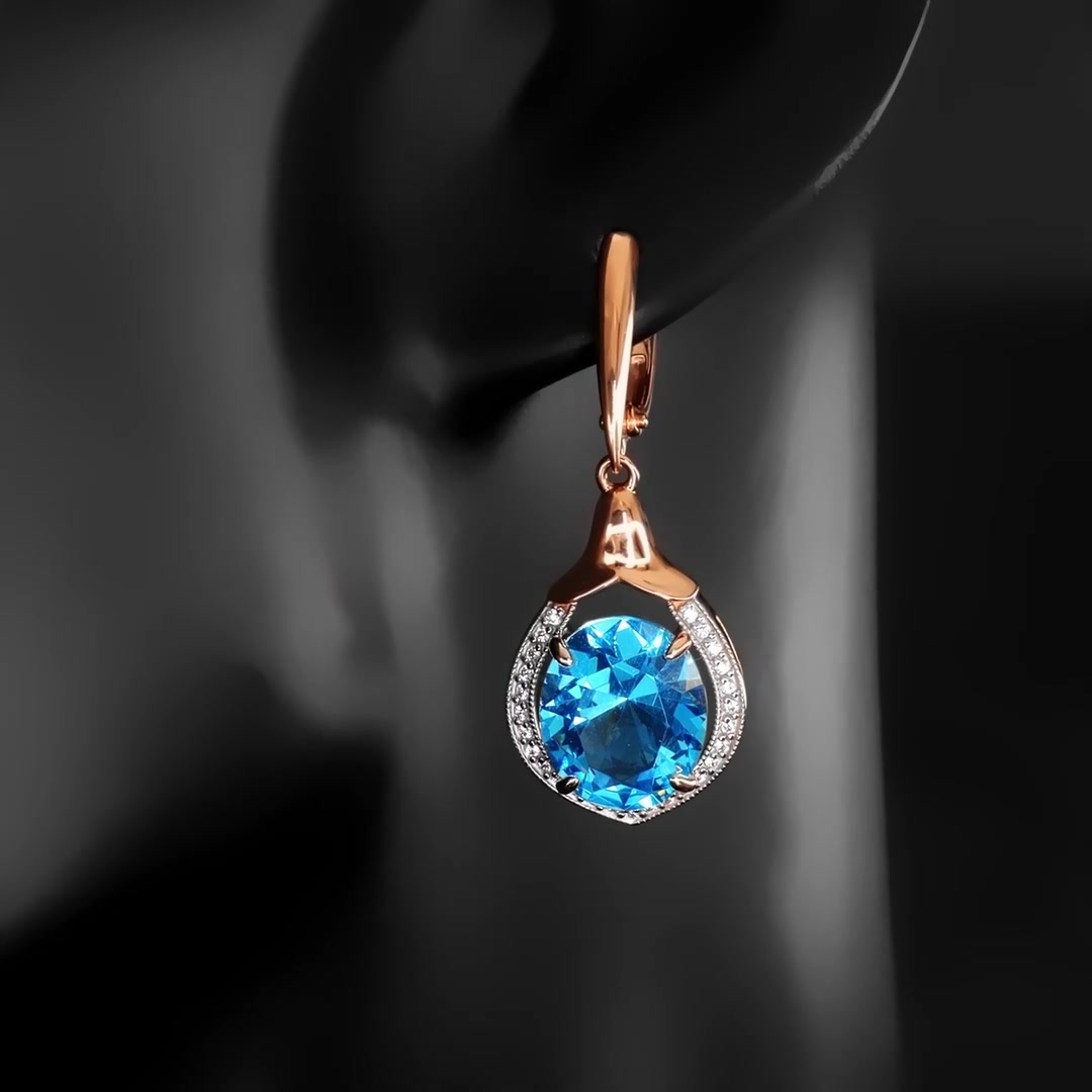 Золотые серьги с ситаллами и фианитами