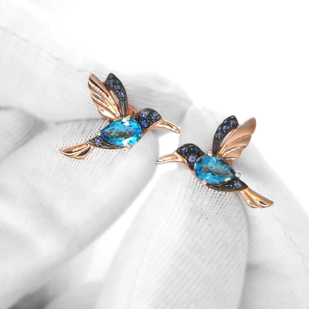 Золотые серьги с топазами Swiss и фианитами