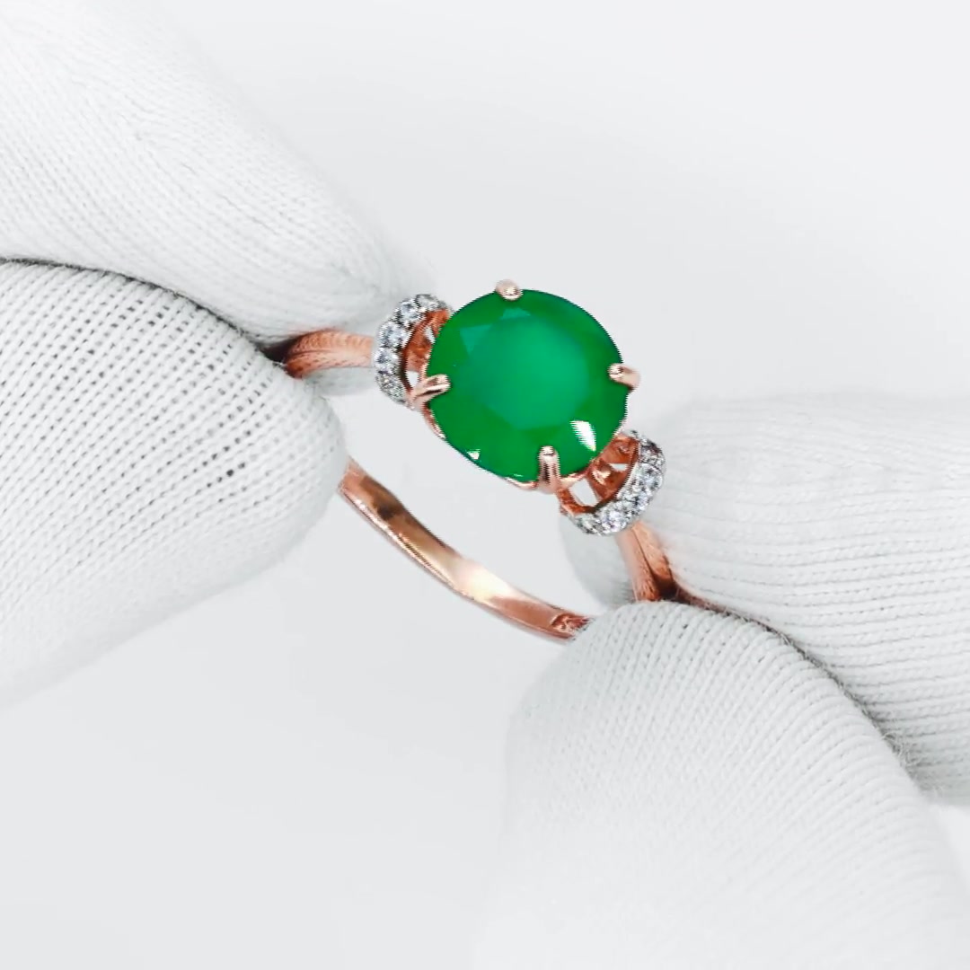 Золотое кольцо с агатом и фианитами