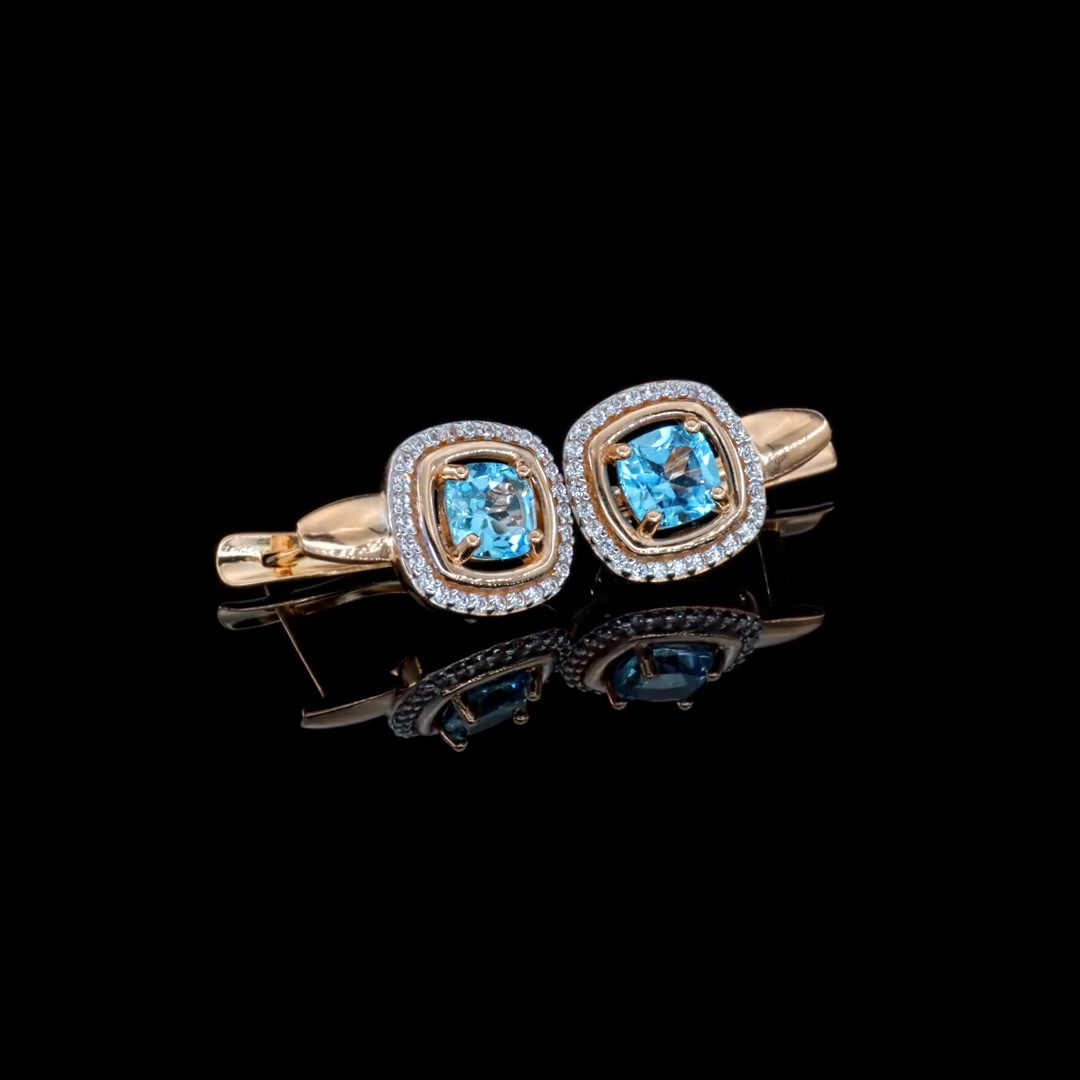 Золотые серьги с топазами Swiss и фианитами