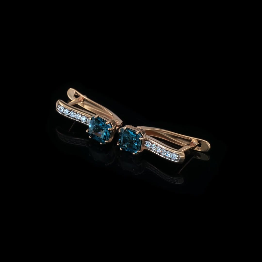 Золотые серьги с топазами London и фианитами