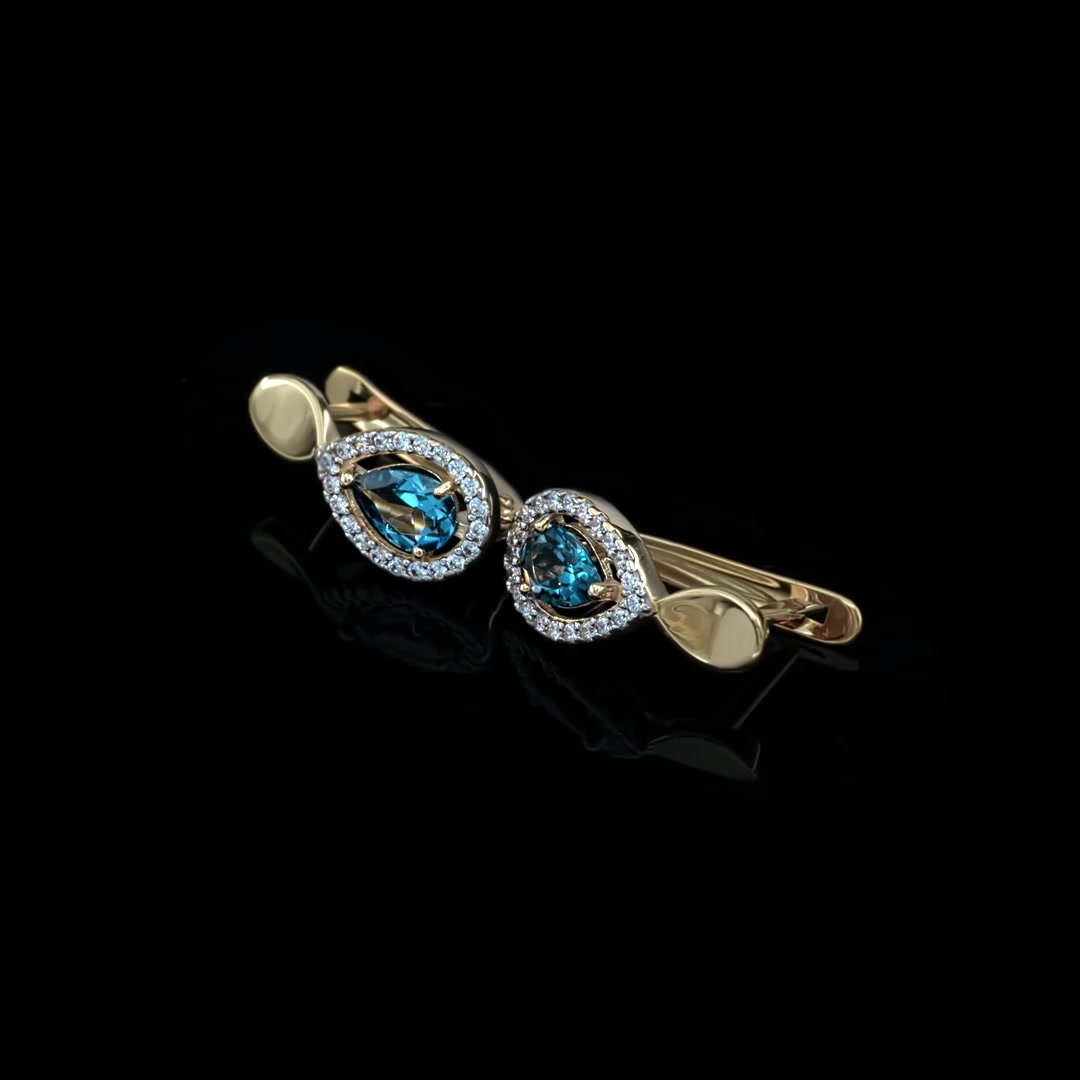 Золотые серьги с топазами London и фианитами
