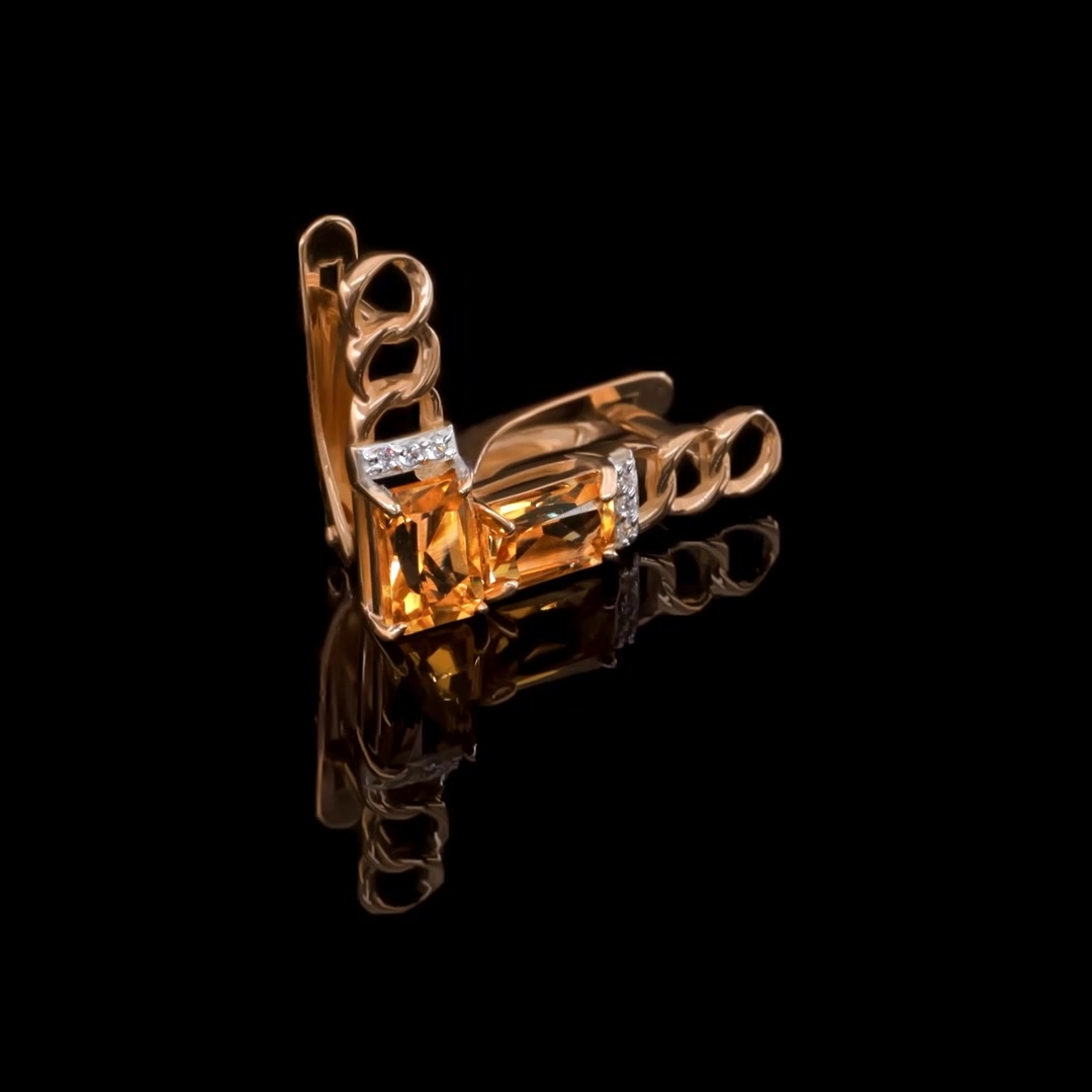 Золотые серьги с цитринами и фианитами