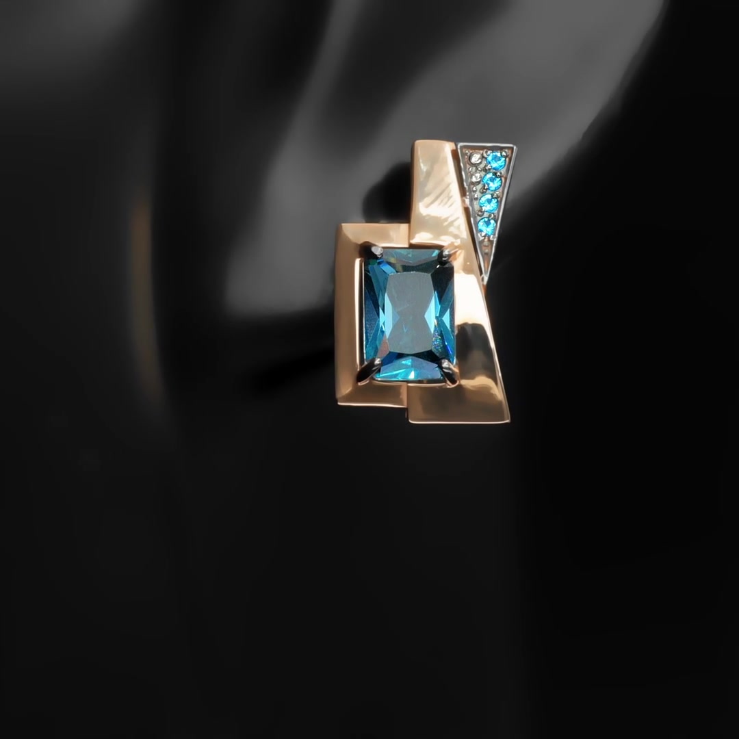 Золотые серьги с топазами London и фианитами