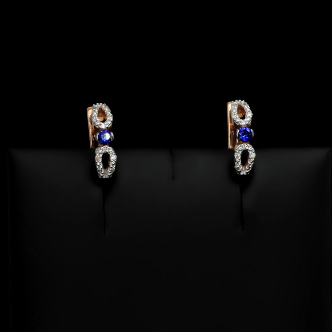 Золотые серьги с сапфирами выращенными и бриллиантами