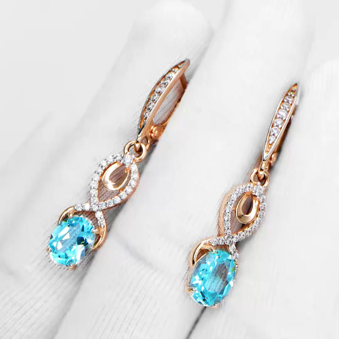 Золотые серьги с топазами Sky и фианитами