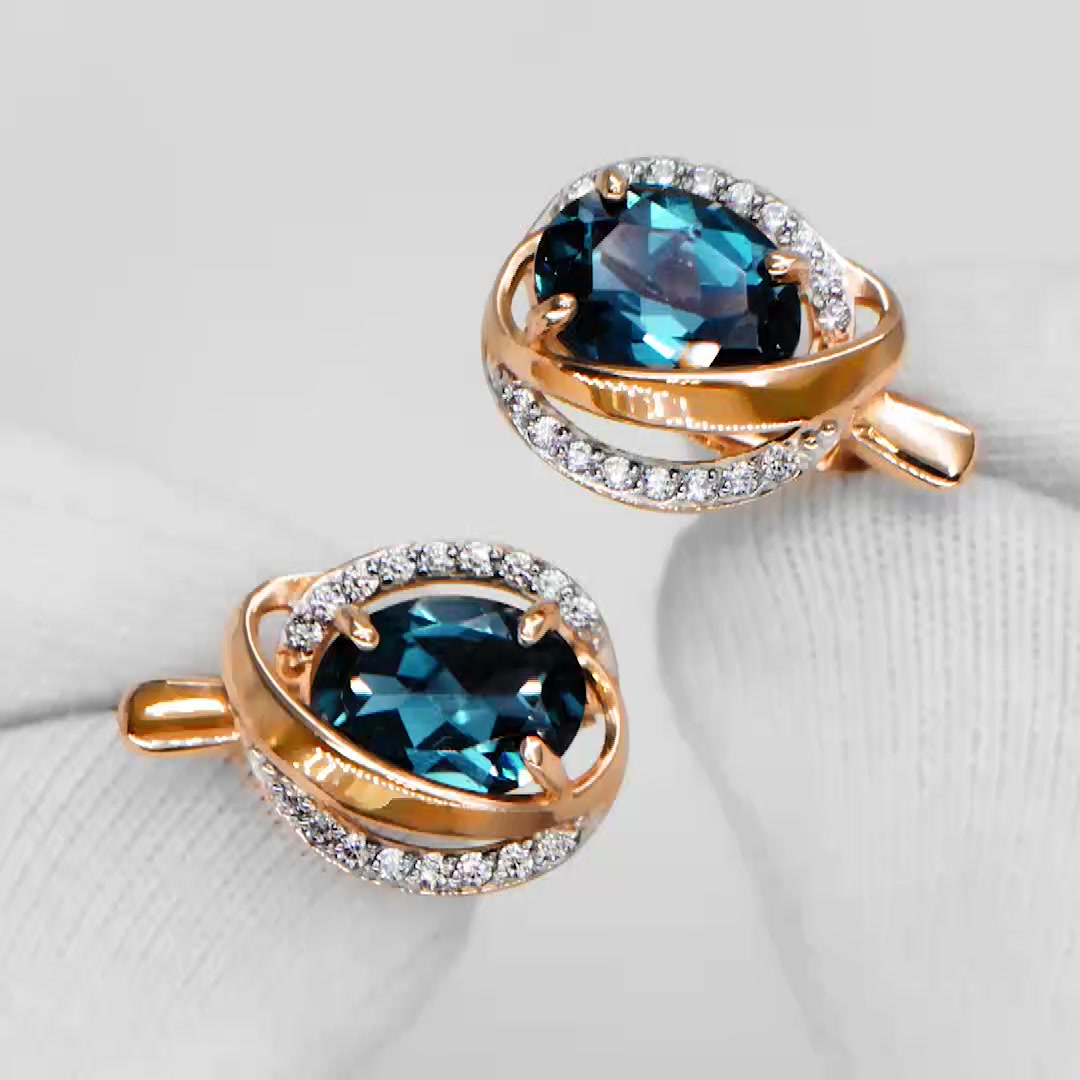 Золотые серьги с топазами London и фианитами