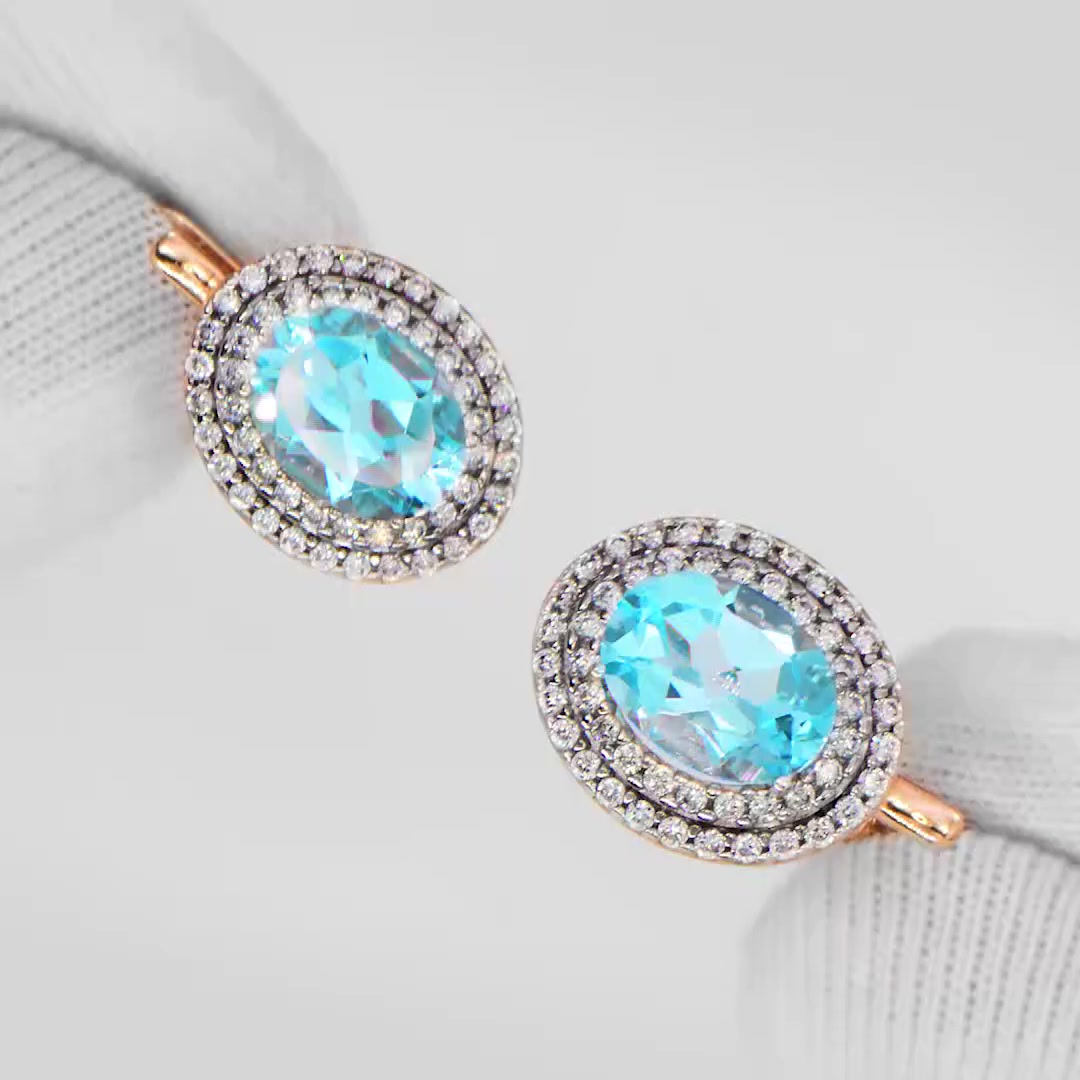 Золотые серьги с топазами Sky и фианитами