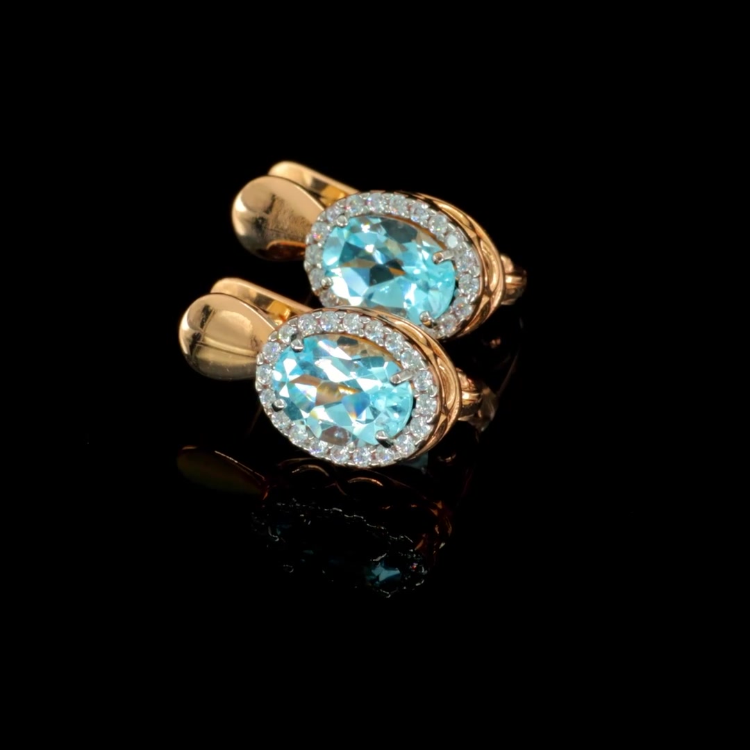 Золотые серьги с топазами Sky и фианитами