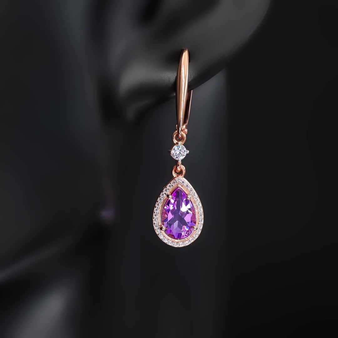 Золотые серьги с аметистами и фианитами