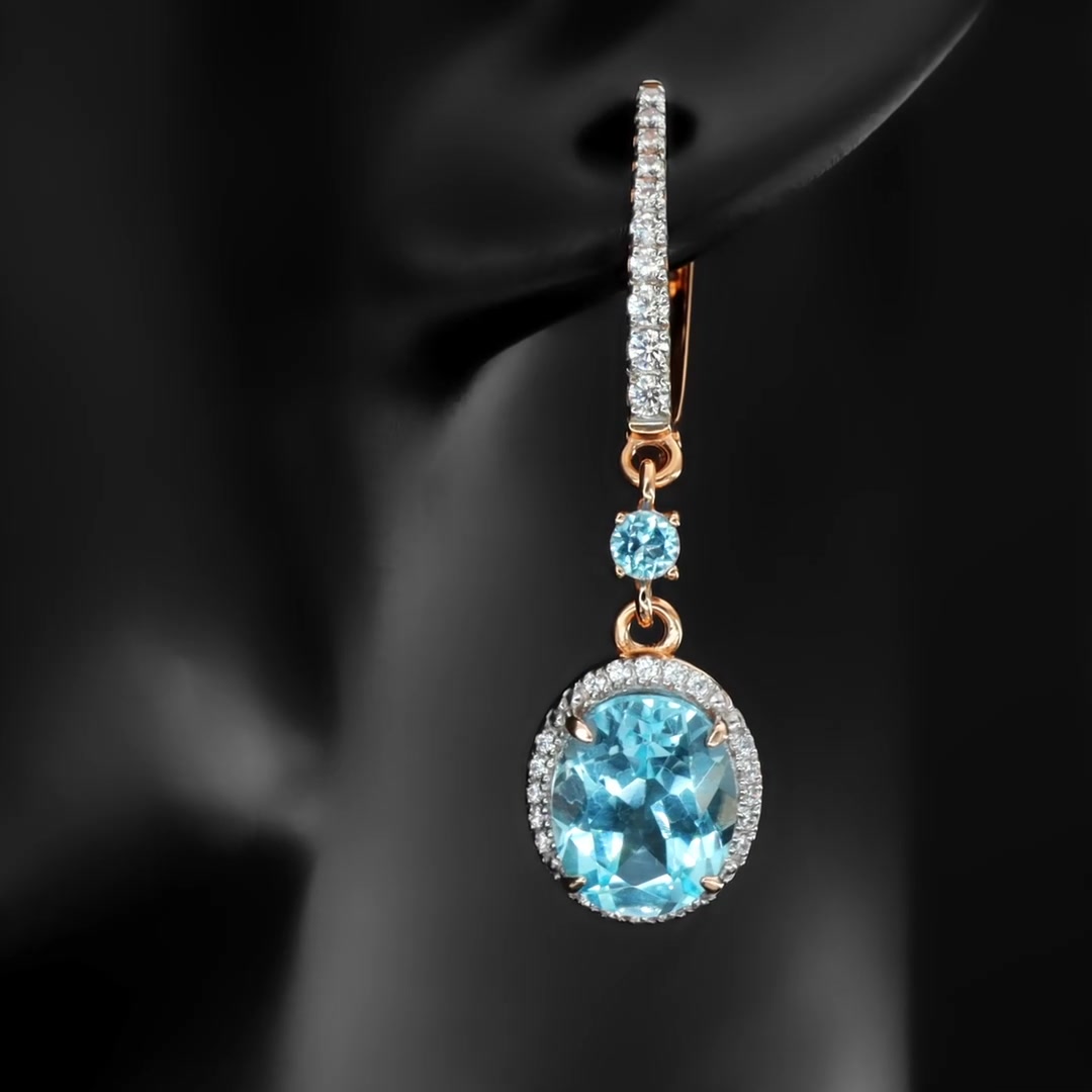 Золотые серьги с топазами Sky, Swiss и фианитами