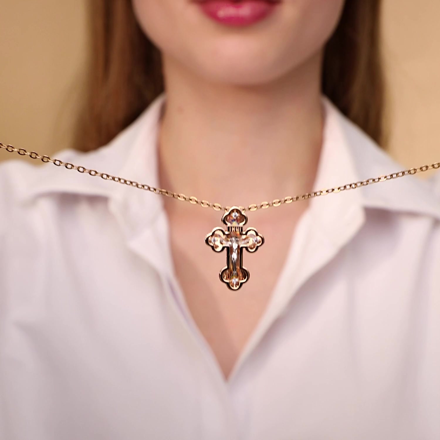 Золотой православный крест с фианитами