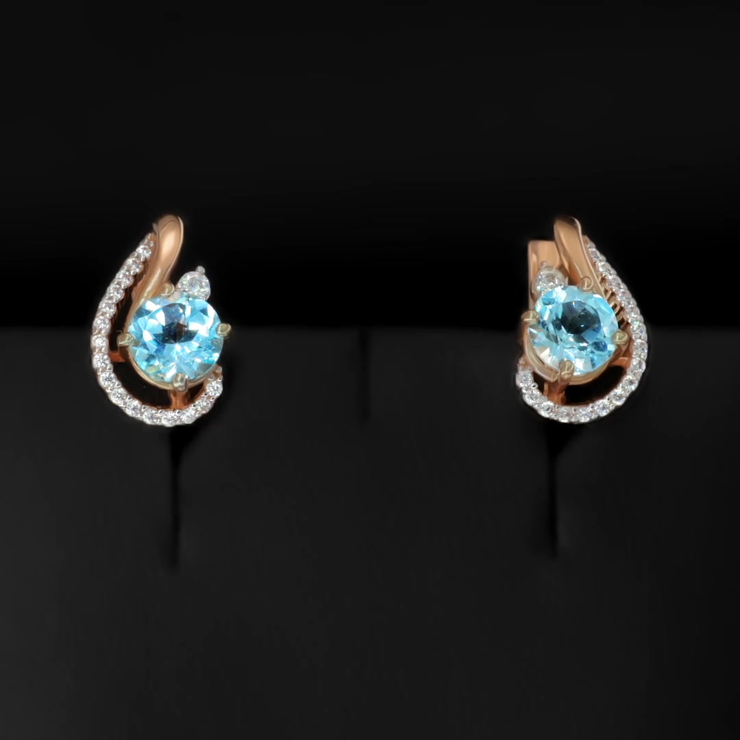 Золотые серьги с топазами Sky и фианитами
