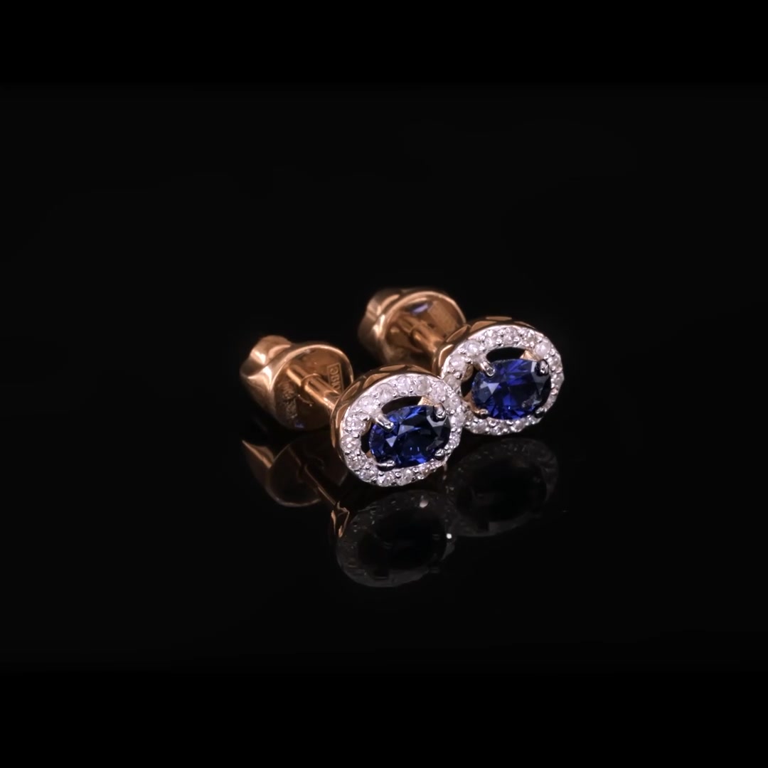 Золотые серьги с сапфирами выращенными и бриллиантами