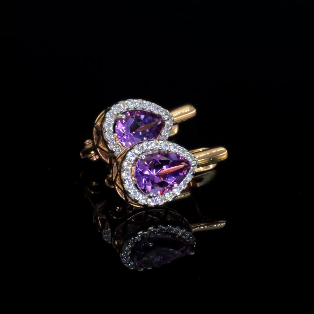 Золотые серьги с аметистами и фианитами