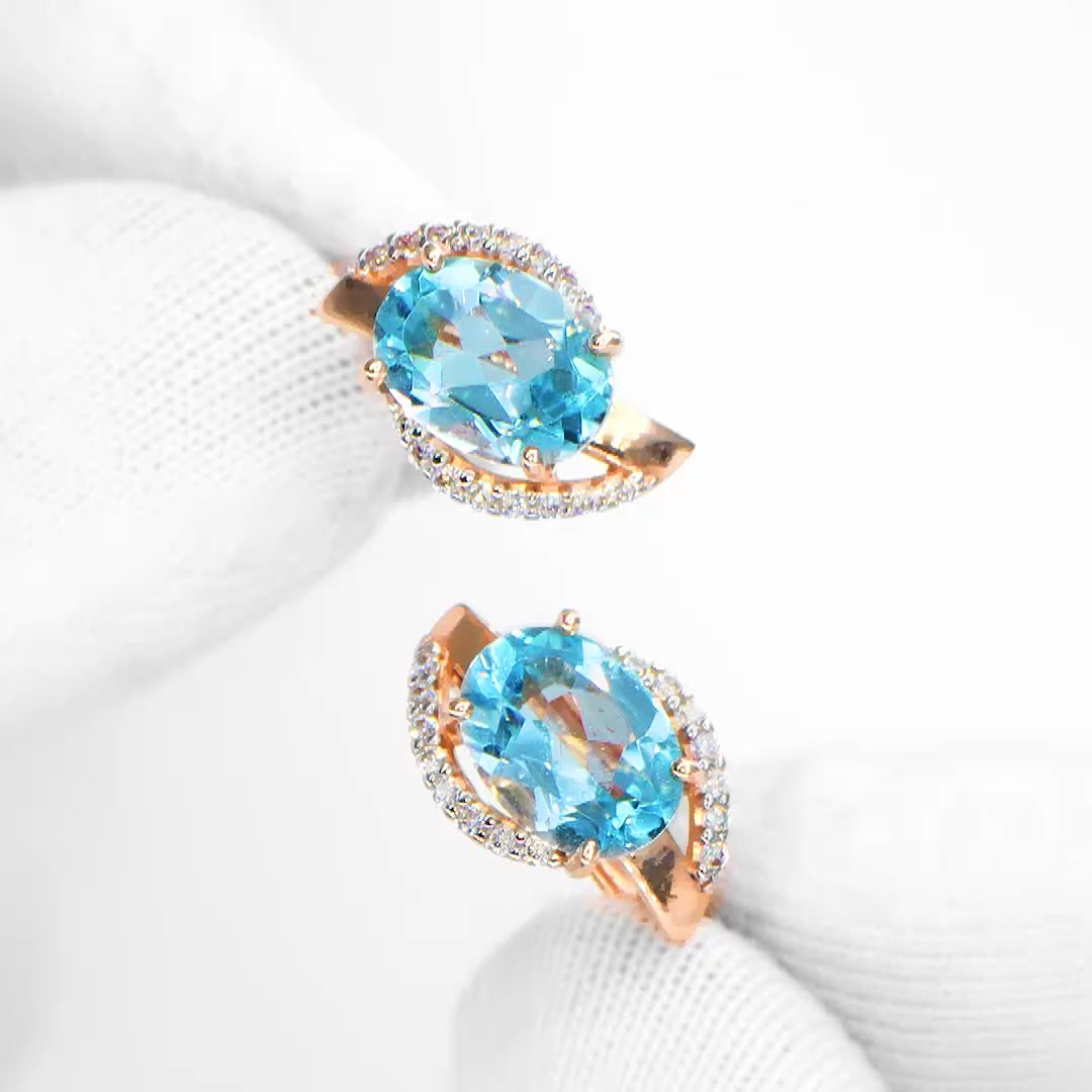 Золотые серьги с топазами Sky и фианитами