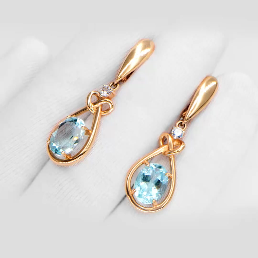 Золотые серьги с топазами Sky и фианитами