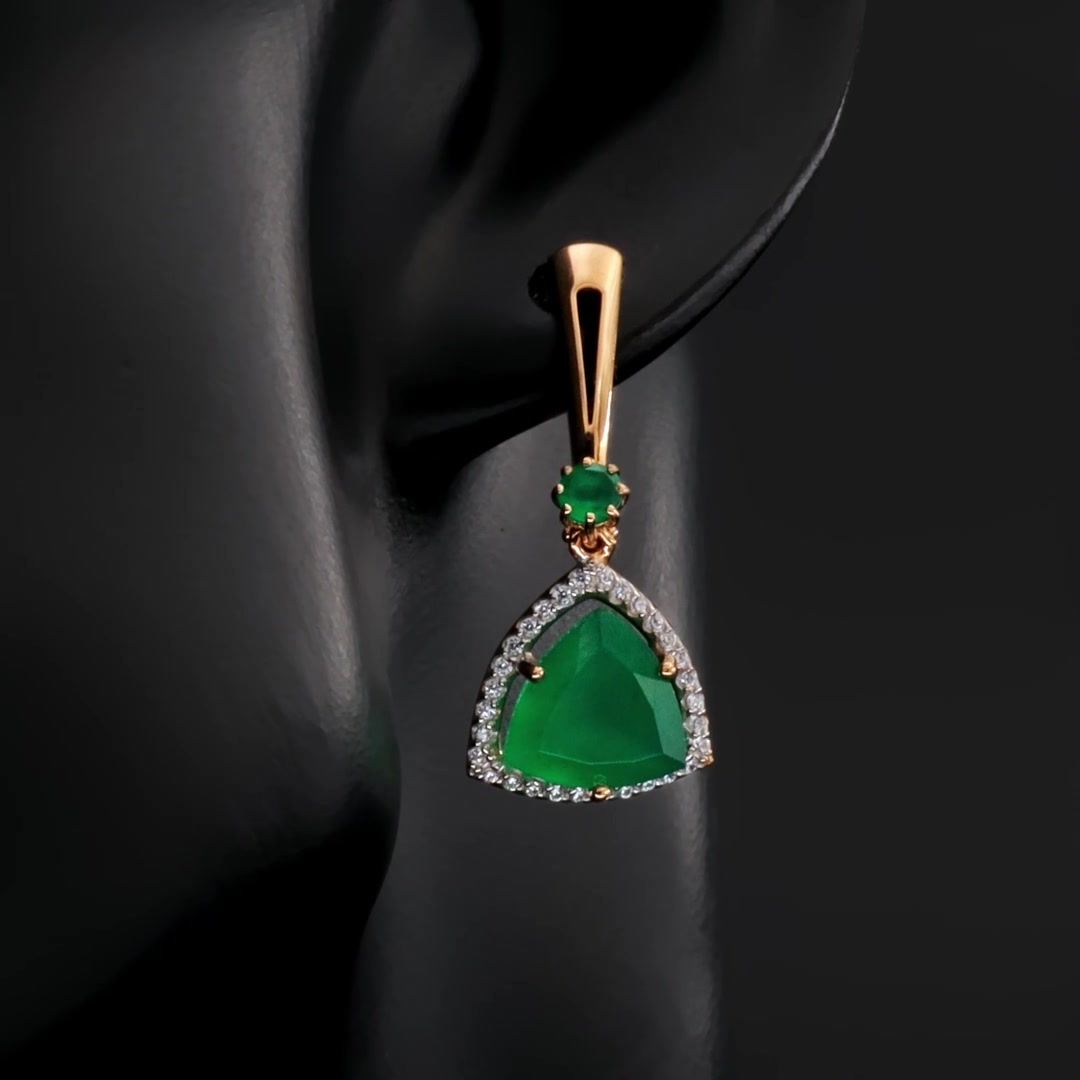 Золотые серьги с агатами и фианитами