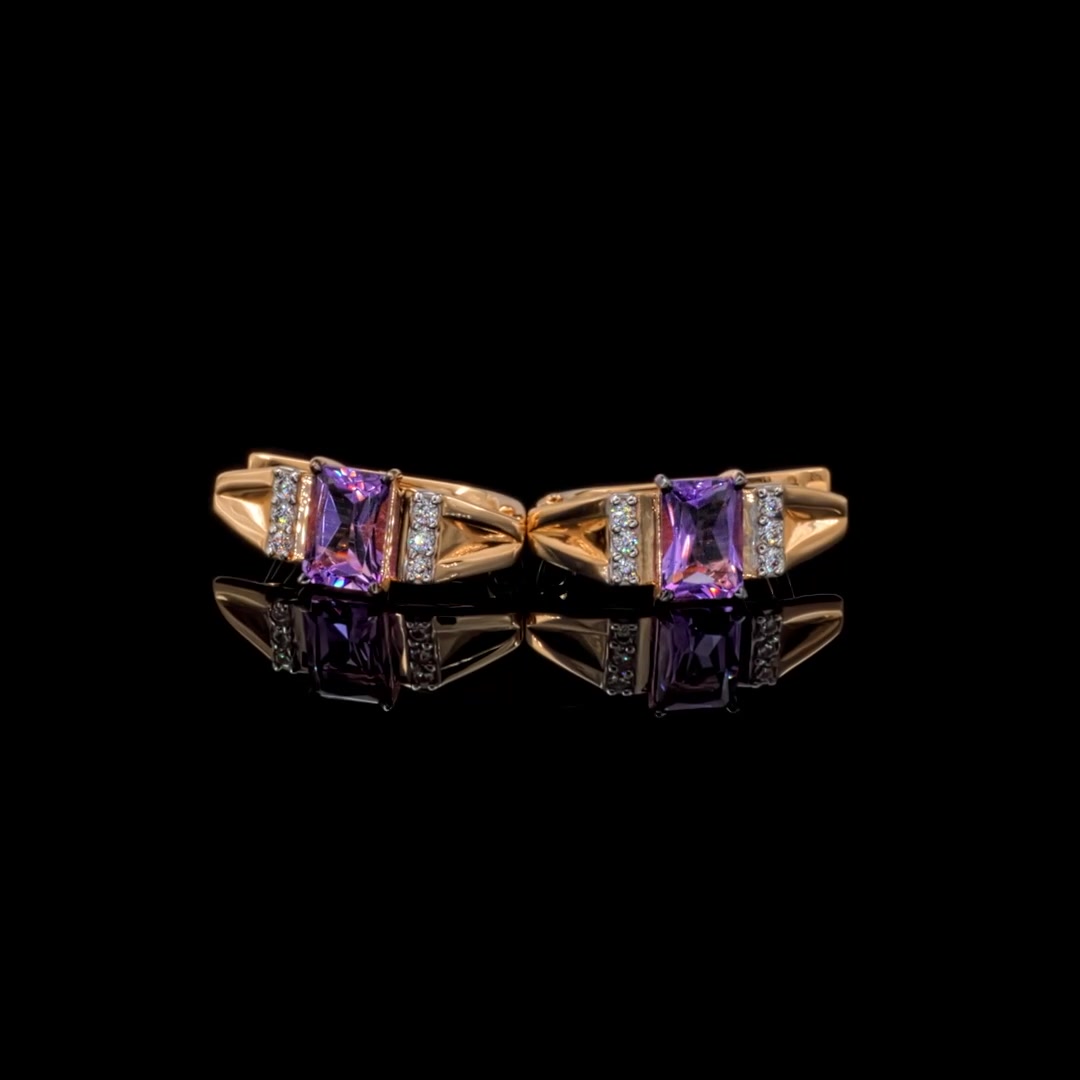 Золотые серьги с аметистами и фианитами