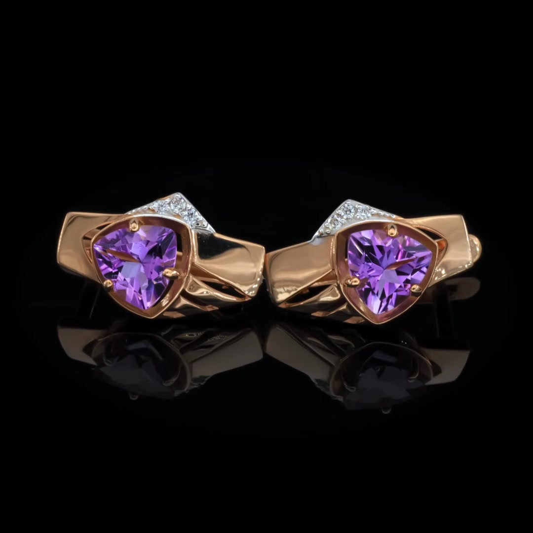 Золотые серьги с аметистами и фианитами