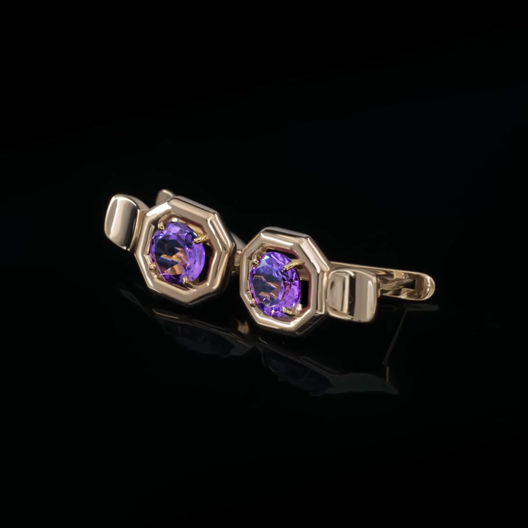 Золотые серьги с аметистами