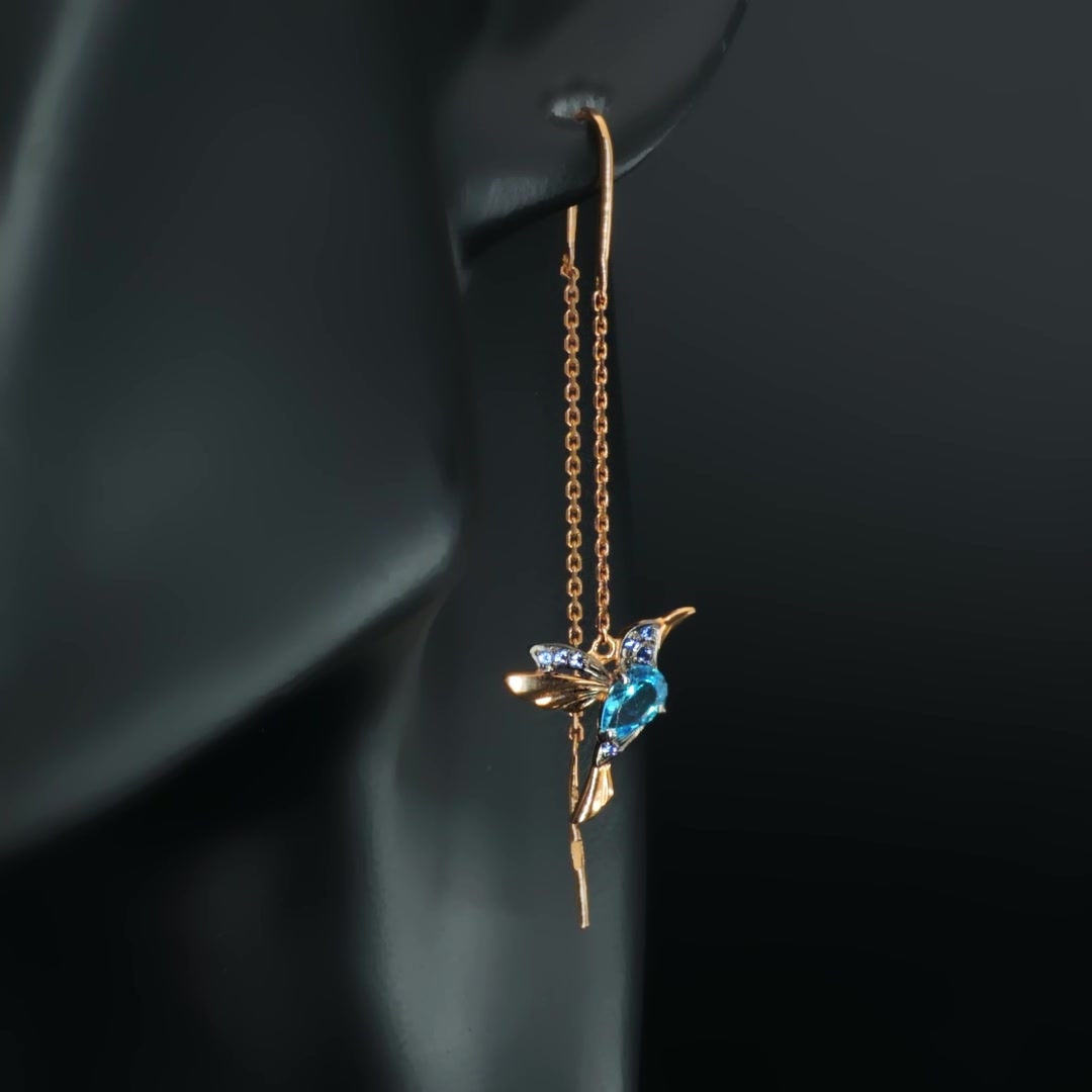 Золотые серьги с топазами Swiss и фианитами