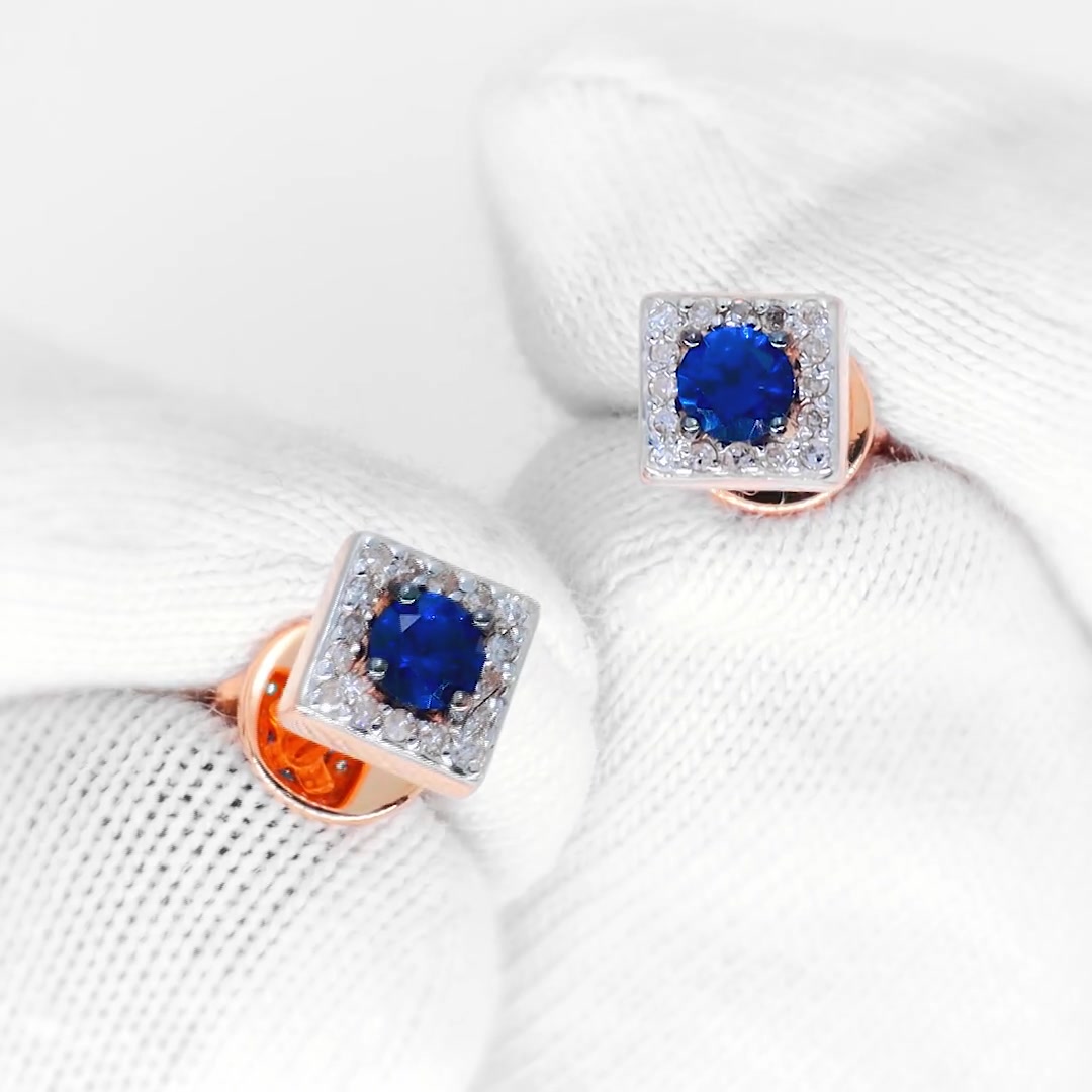 Золотые серьги с сапфирами выращенными и бриллиантами