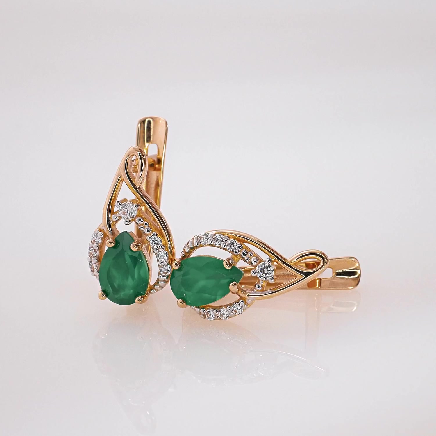 Золотые серьги с агатами и фианитами