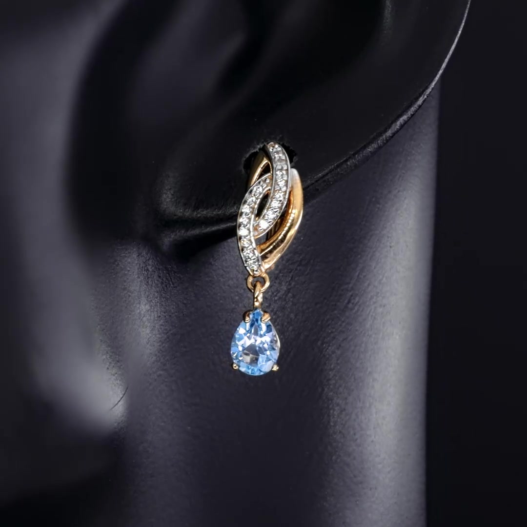 Золотые серьги с топазами Swiss и фианитами