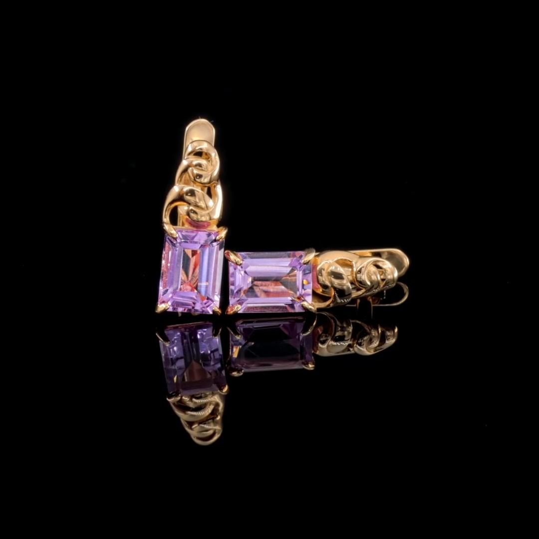 Золотые серьги с аметистами