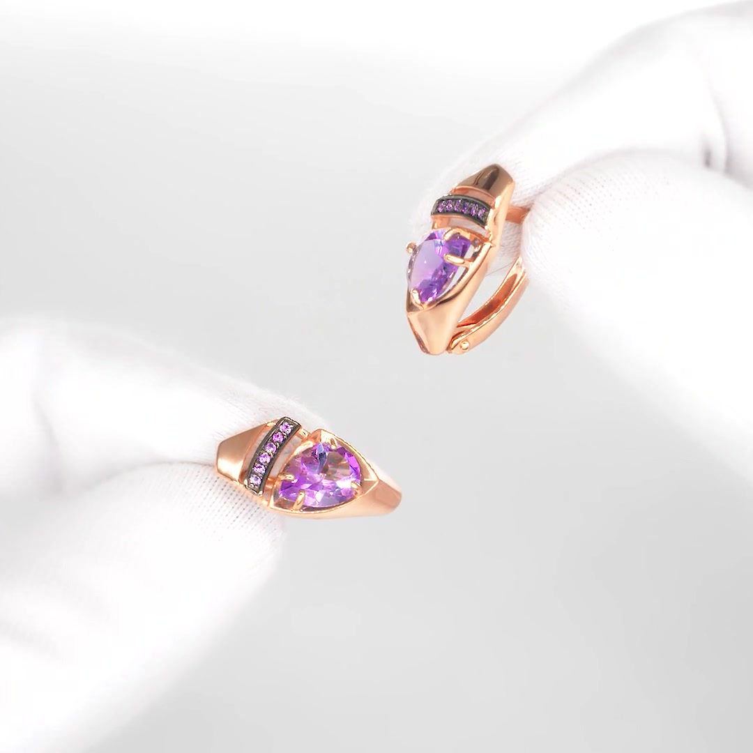 Золотые серьги с аметистами и фианитами