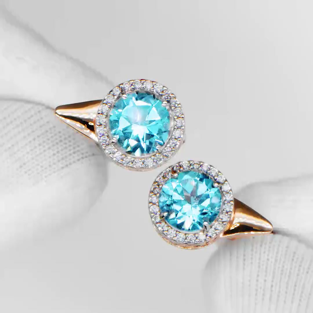 Золотые серьги с топазами Sky и фианитами