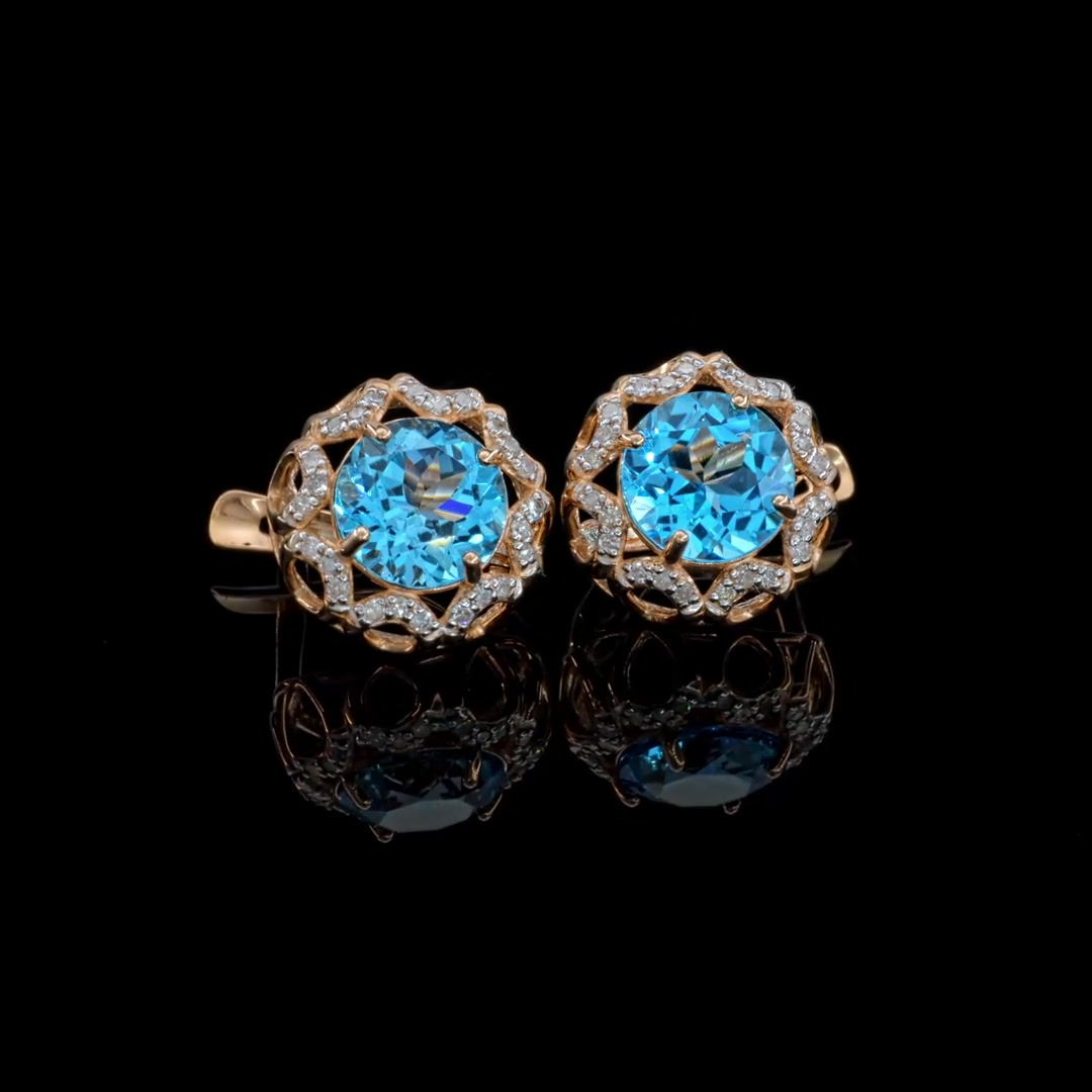 Золотые серьги с топазами Swiss и бриллиантами