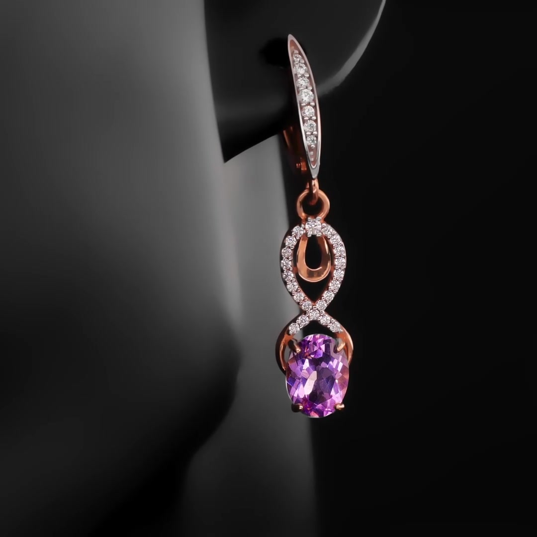 Золотые серьги с аметистами и фианитами