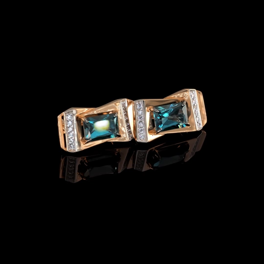 Золотые серьги с топазами London и фианитами