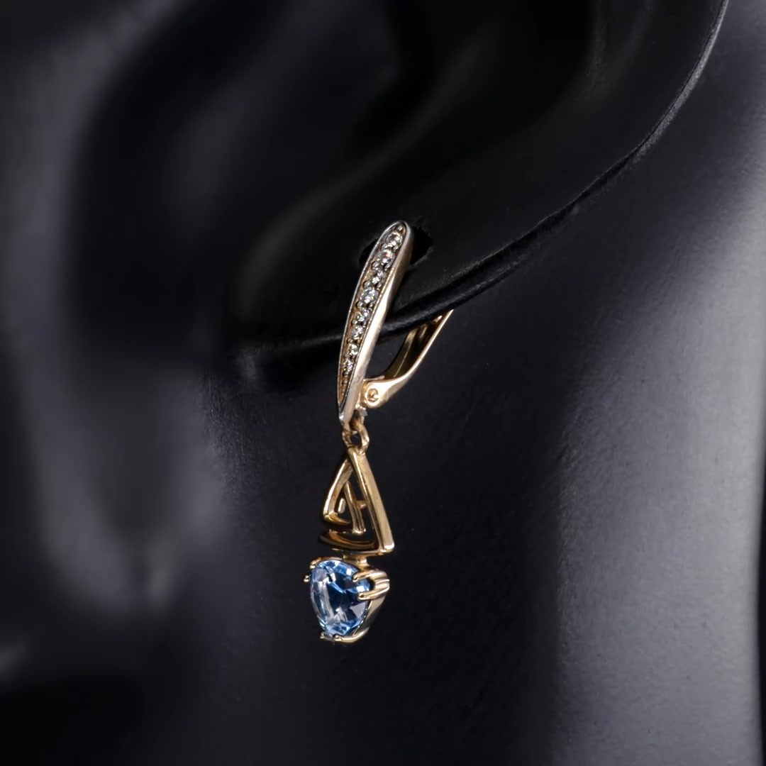 Золотые серьги с топазами Swiss и фианитами