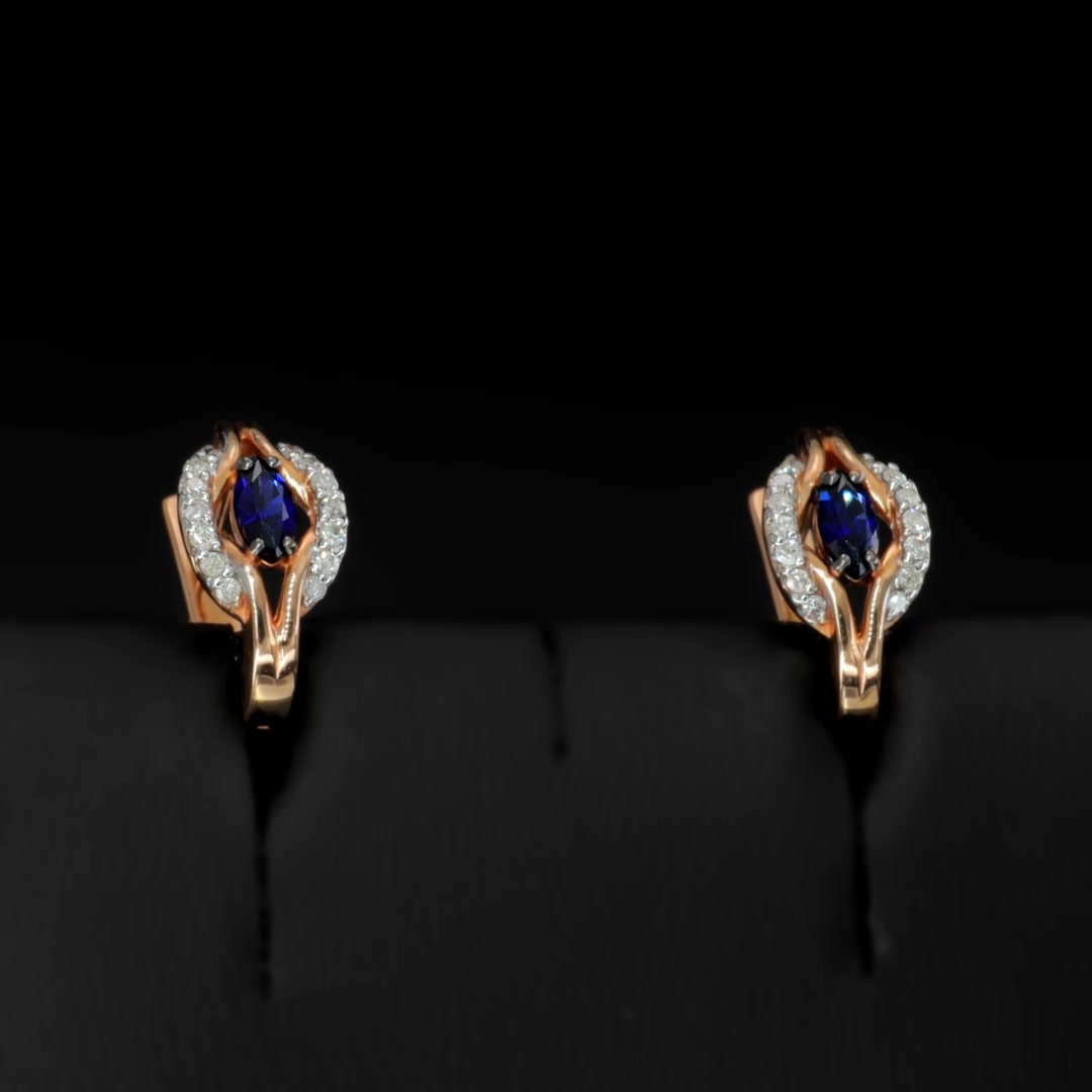 Золотые серьги с сапфирами выращенными и бриллиантами