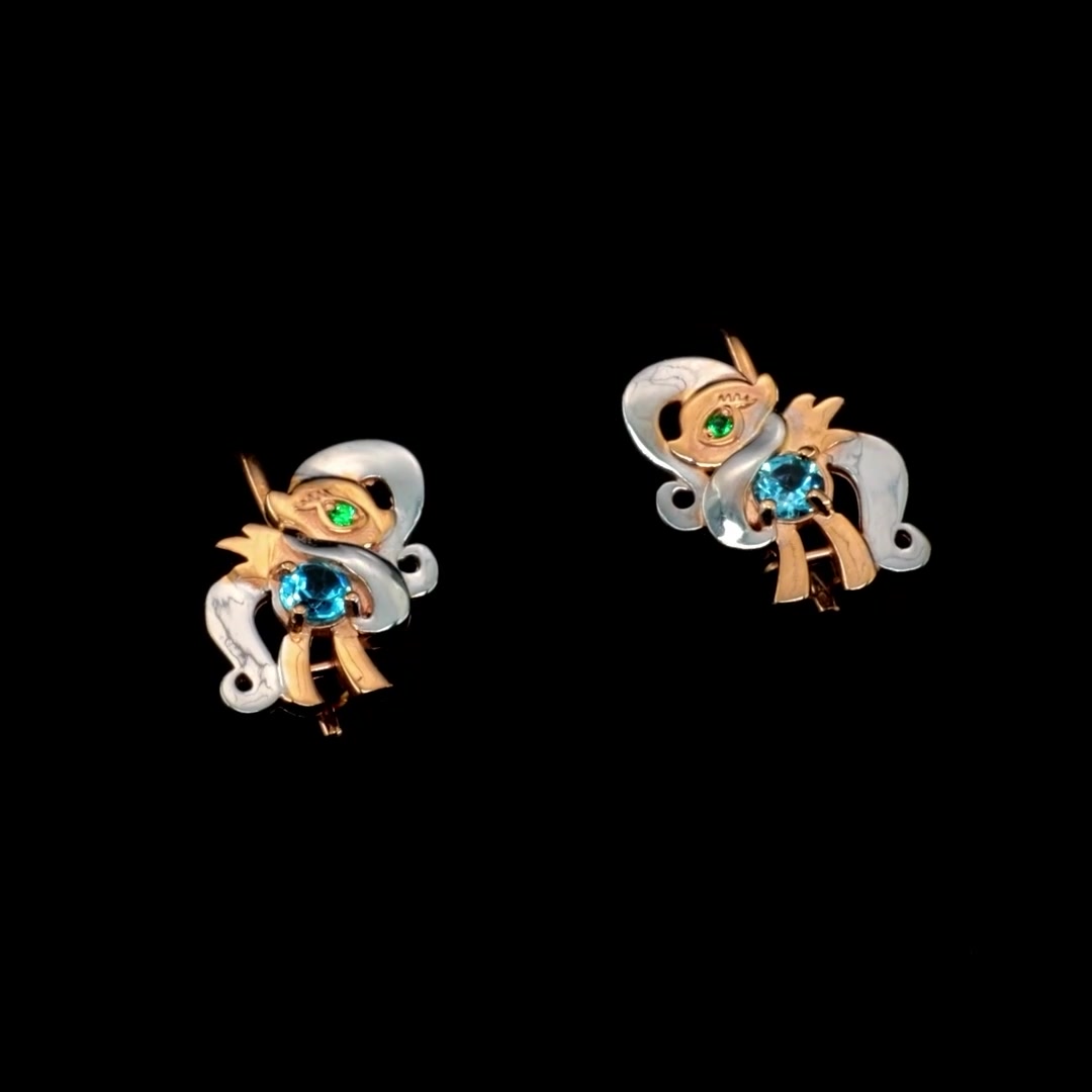 Золотые серьги с топазами Swiss и фианитами