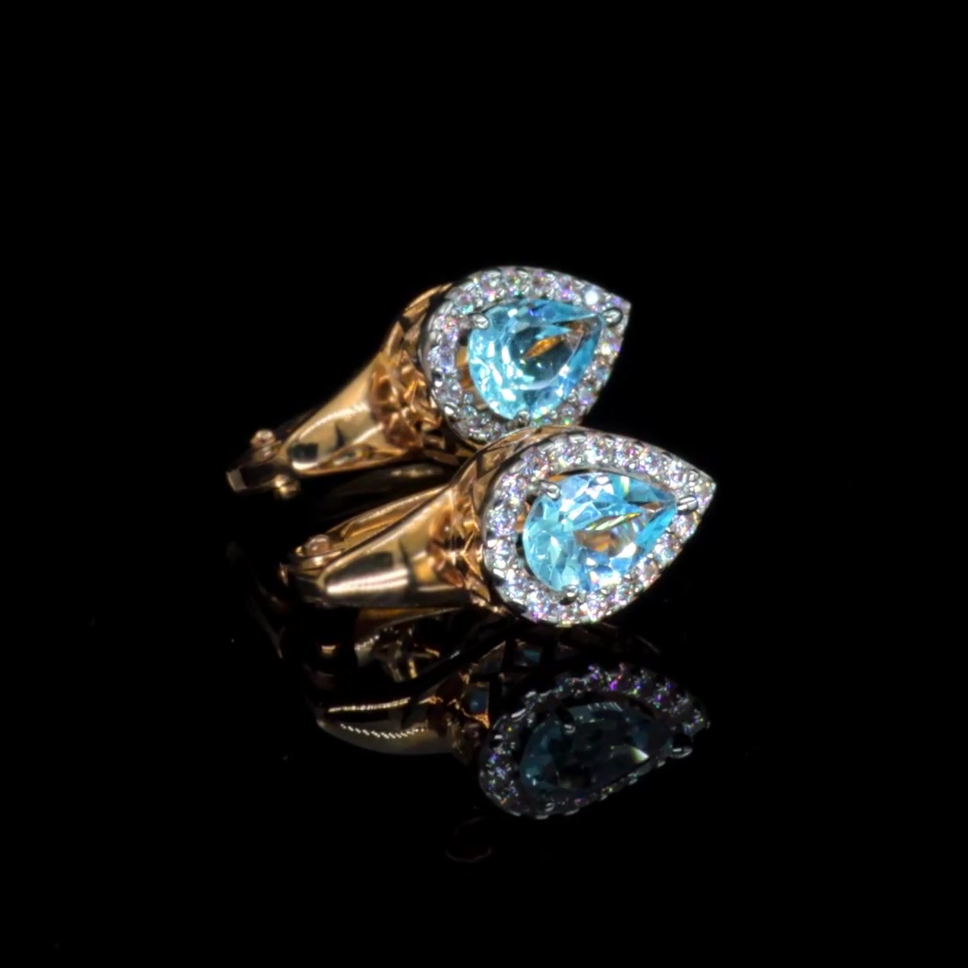 Золотые серьги с топазами Sky и фианитами