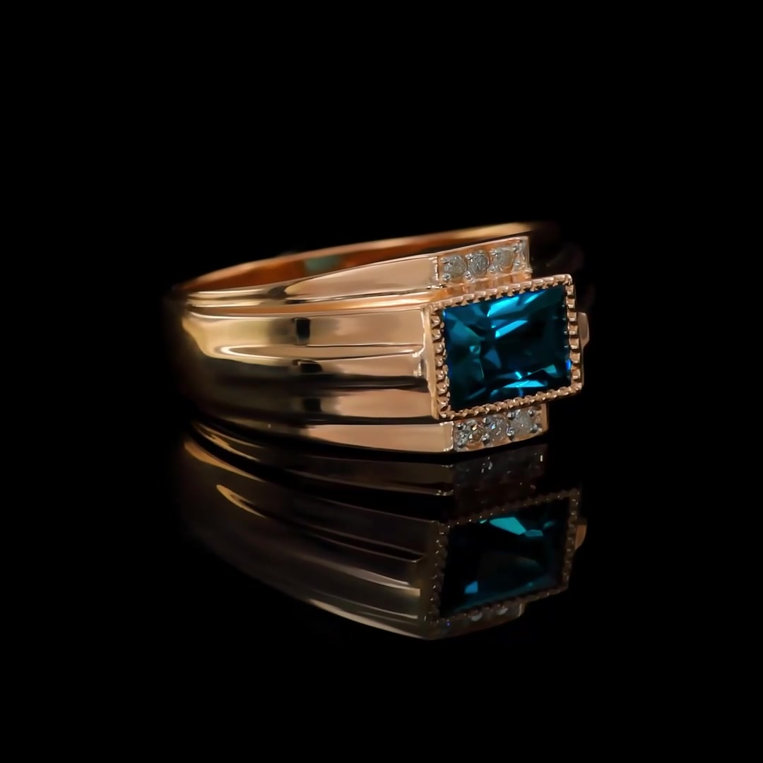 Золотая печатка с топазом London и бриллиантами