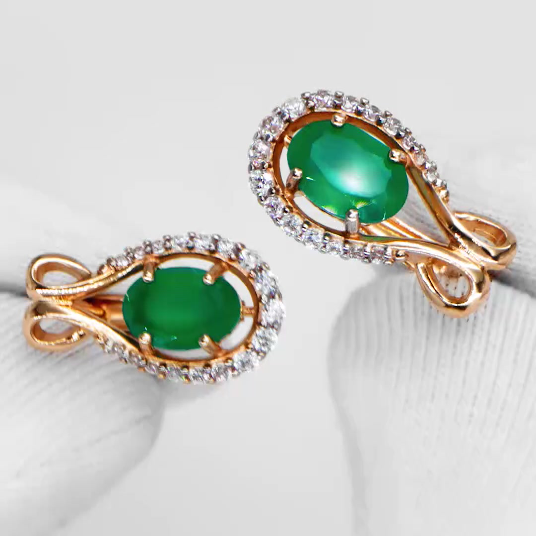 Золотые серьги с агатами и фианитами