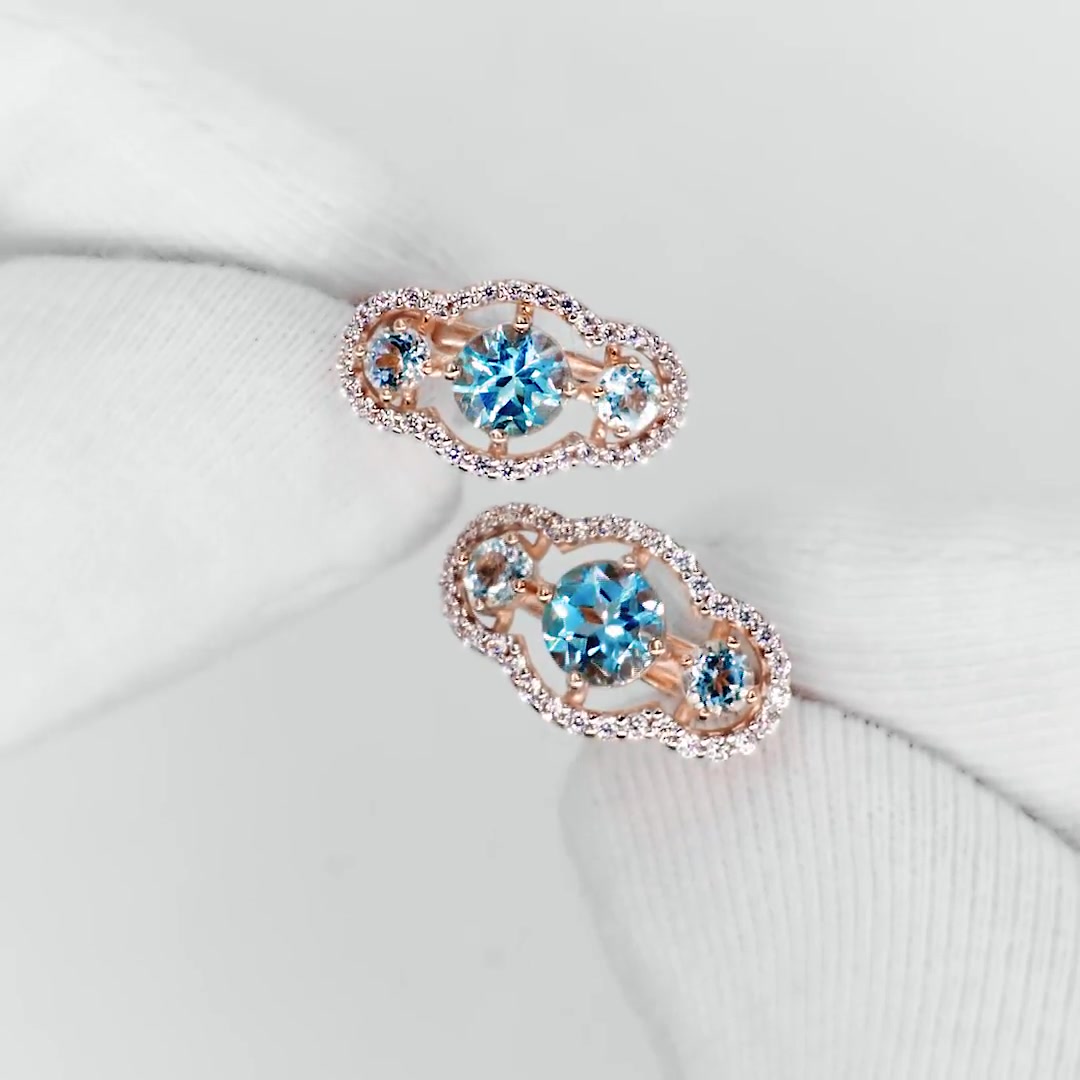 Золотые серьги с топазами Sky и фианитами