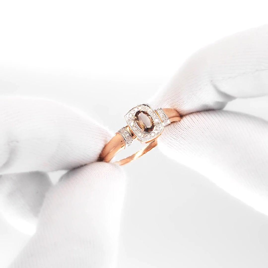 Золотое кольцо с раухтопазом и бриллиантами