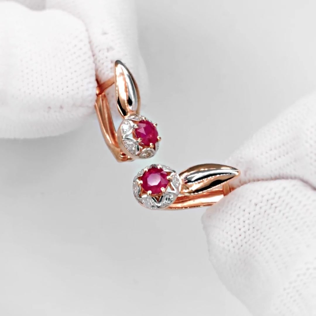 Золотые серьги с рубинами и бриллиантами