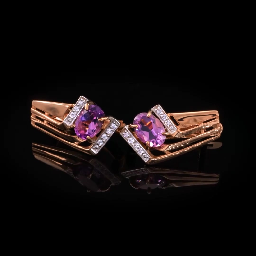 Золотые серьги с аметистами и фианитами